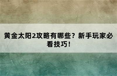 黄金太阳2攻略有哪些？新手玩家必看技巧！