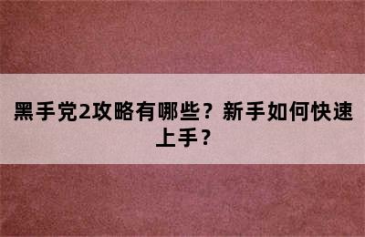 黑手党2攻略有哪些？新手如何快速上手？