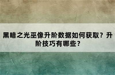 黑暗之光巫像升阶数据如何获取？升阶技巧有哪些？