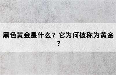 黑色黄金是什么？它为何被称为黄金？