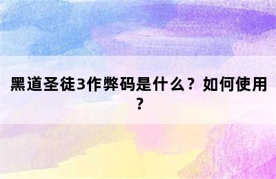 黑道圣徒3作弊码是什么？如何使用？