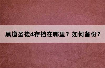 黑道圣徒4存档在哪里？如何备份？