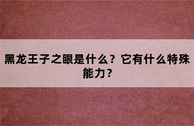 黑龙王子之眼是什么？它有什么特殊能力？