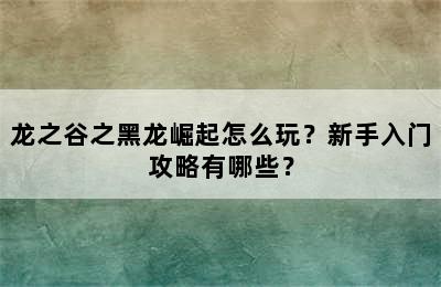 龙之谷之黑龙崛起怎么玩？新手入门攻略有哪些？