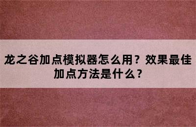 龙之谷加点模拟器怎么用？效果最佳加点方法是什么？