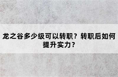 龙之谷多少级可以转职？转职后如何提升实力？