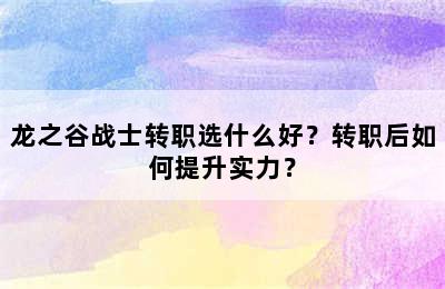 龙之谷战士转职选什么好？转职后如何提升实力？