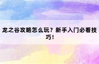 龙之谷攻略怎么玩？新手入门必看技巧！