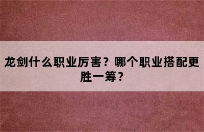 龙剑什么职业厉害？哪个职业搭配更胜一筹？