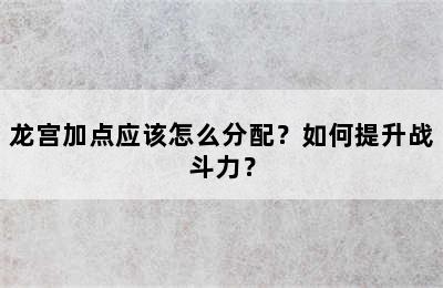 龙宫加点应该怎么分配？如何提升战斗力？