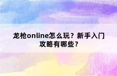 龙枪online怎么玩？新手入门攻略有哪些？