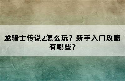 龙骑士传说2怎么玩？新手入门攻略有哪些？